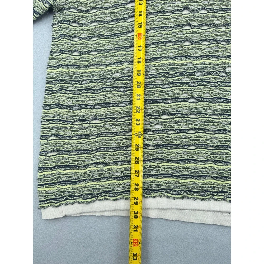 Zara Man Open Knit Striped Sweater Mens XL Green/Black Distressed Mesh Indie